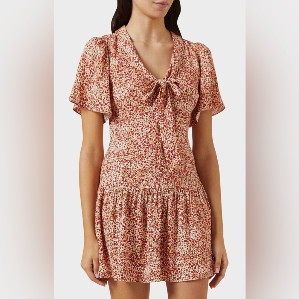 Reformation Adelina Floral Print Mini Dress Short Sleeves Pink Size 2